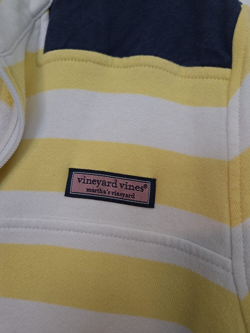 Vineyard Vines Yellow, White & Navy Striped Quarter-Zip Pullover - Picture 4 of 4